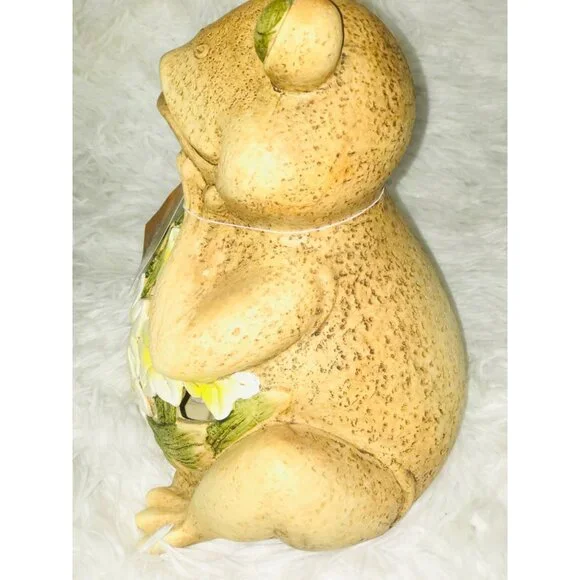 Ceramic Frog Lantern Flameless With Floral Cutout Design - Picture 4 of 8